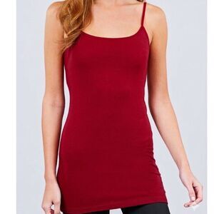 Basic Layering Tank Camisole Longer Length Red Burgundy Size Small
